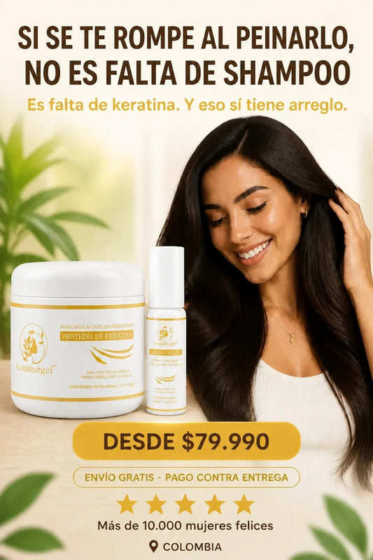 Combo Capilar Aomimegel — Mascarilla de keratina + suero de argán, desde $79.990